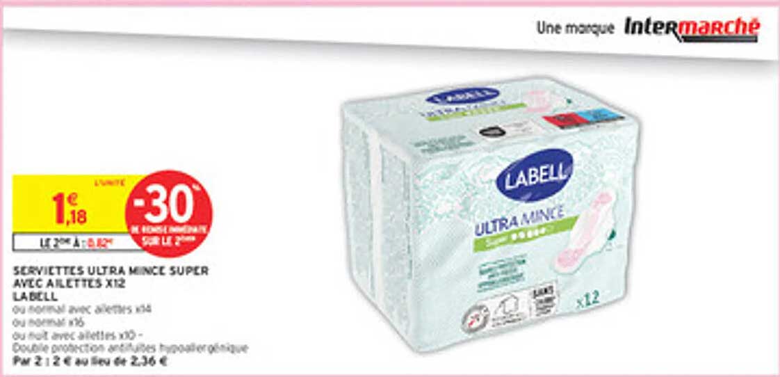 SERVIETTES ULTRA MINCE SUPER AVEC AILETTES X12 LABELL