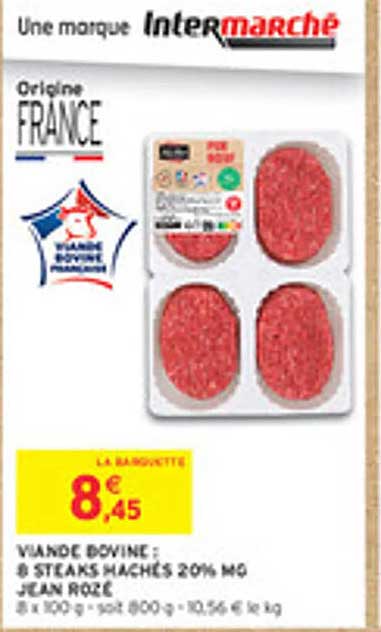 VIANDE BOVINE : 8 STEAKS HACHÉS 20% MG JEAN ROZE