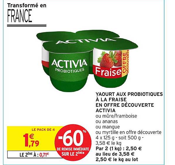 YAOURT AUX PROBIOTIQUES À LA FRAISE EN OFFRE DÉCOUVERTE ACTIVA