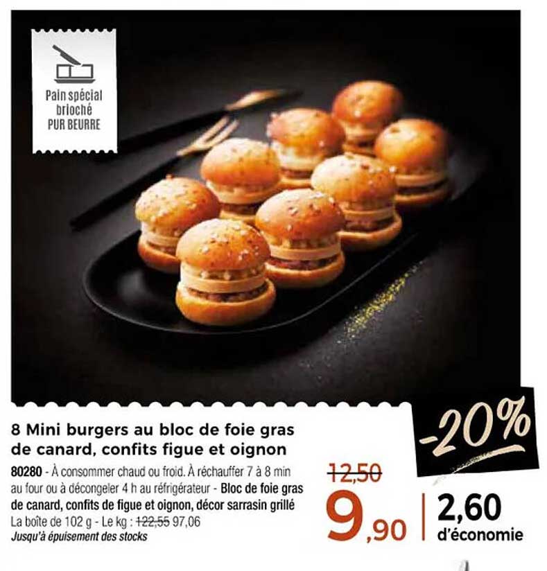 8 Mini burgers au bloc de foie gras de canard, confits figue et oignon