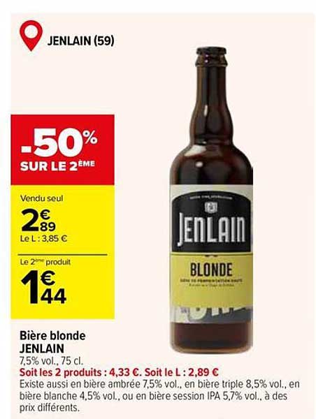 Bière blonde JENLAIN 7,5% vol., 75 cl