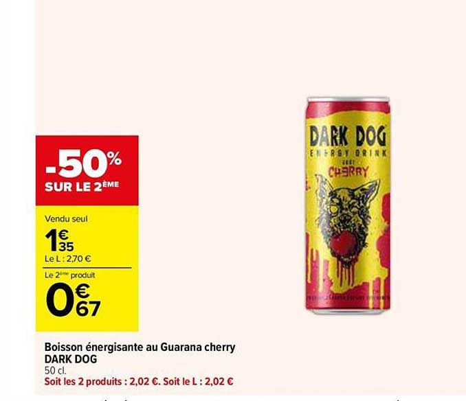 Boisson énergisante au Guarana cherry DARK DOG