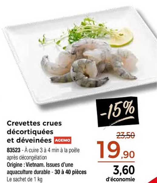 Crevettes crues décortiquées et déveinées