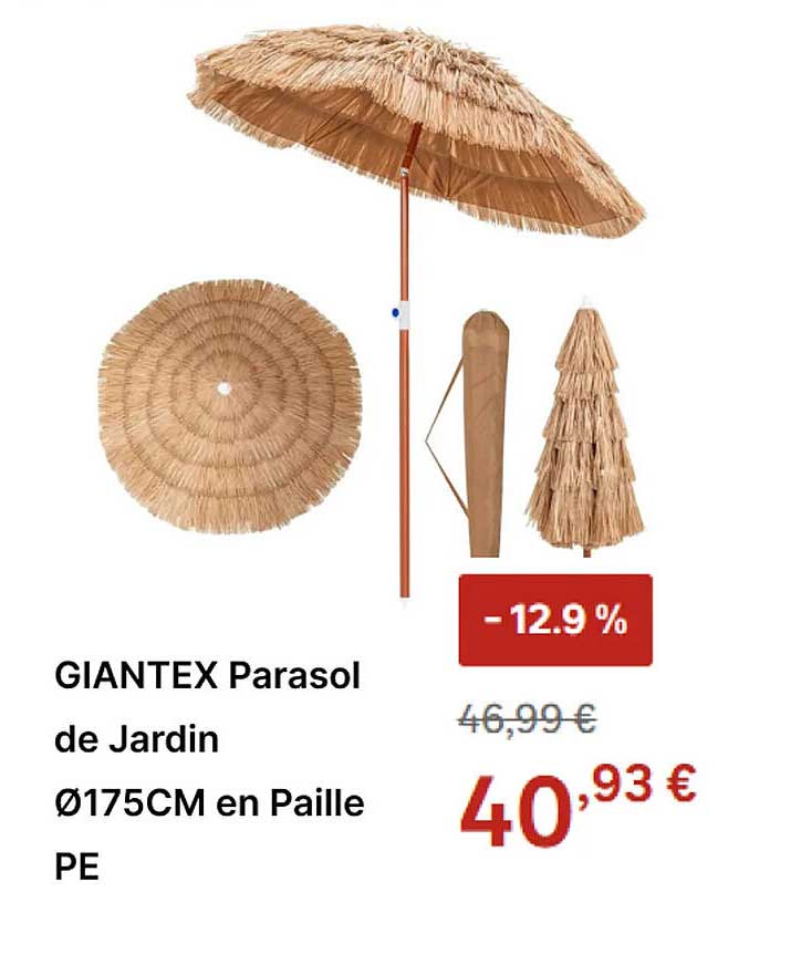 GIANTEX Parasol de Jardin Ø175CM en Paille PE