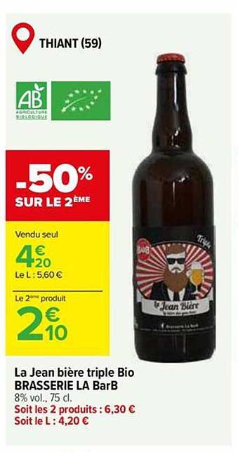 La Jean bière triple Bio BRASSERIE LA BarB