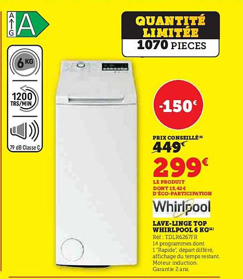 LAVE-LINGE TOP WHIRLPOOL 6 KG