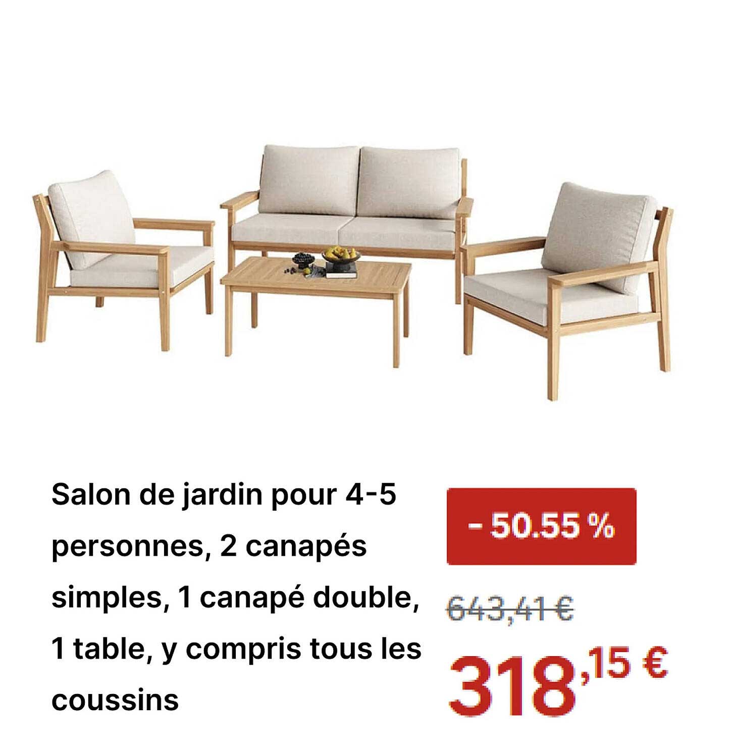 Salon de jardin pour 4-5 personnes, 2 canapés simples, 1 canapé double, 1 table, y compris tous les coussins