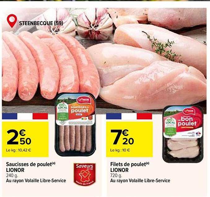 Saucisses de poulet LIONOR