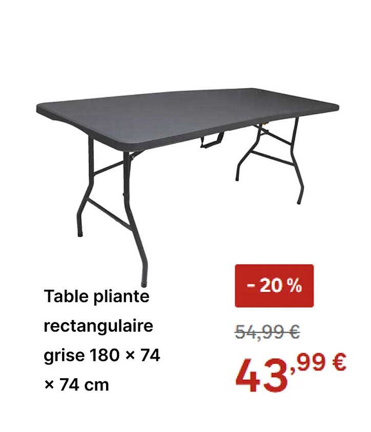 Table pliante rectangulaire grise 180 × 74 × 74 cm
