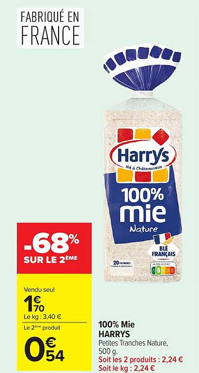 100% Mie HARRYS Petites Tranches Nature, 500 g
