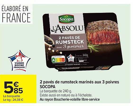 2 pavés de rumsteck marinés aux 3 poivres SOCOPA