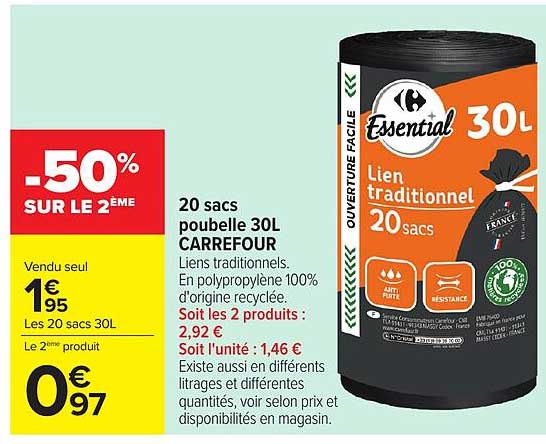 20 sacs poubelle 30L CARREFOUR
