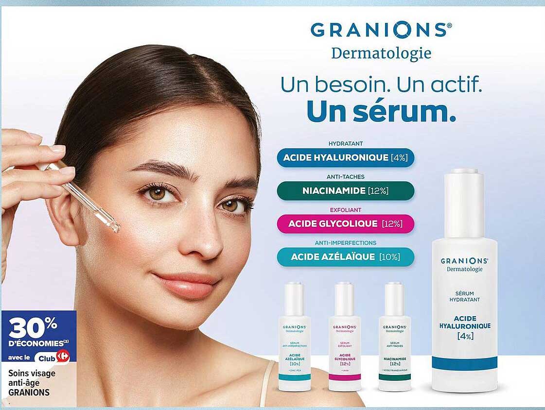 30% D'ÉCONOMIES avec le Club Carrefour Soins visage anti-âge GRANIONS