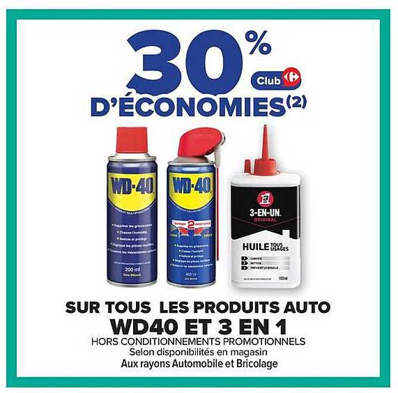 30% d’économies Club Carrefour sur tous les produits auto WD40 et 3 en 1
