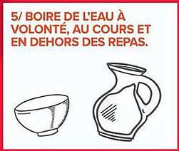 5/ BOIRE DE L’EAU À VOLONTÉ, AU COURS ET EN DEHORS DES REPAS.