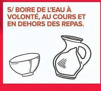 5/ BOIRE DE L'EAU À VOLONTÉ, AU COURS ET EN DEHORS DES REPAS.