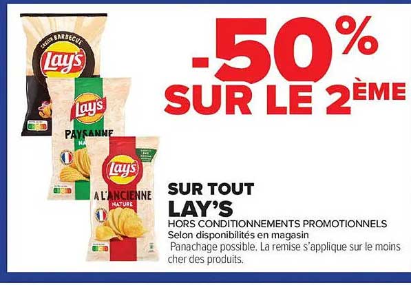 -50% SUR LE 2ÈME SUR TOUT LAY’S