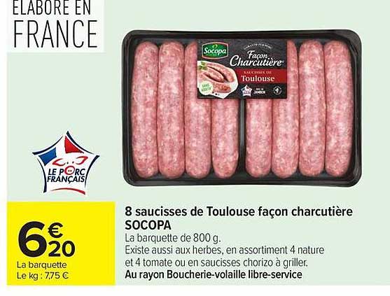 8 saucisses de Toulouse façon charcutière SOCOPA