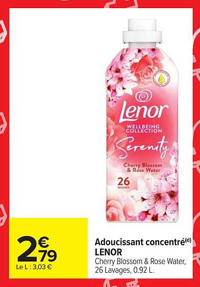 Adoucissant concentré(d) LENOR Cherry Blossom & Rose Water, 26 Lavages, 0,92 L.