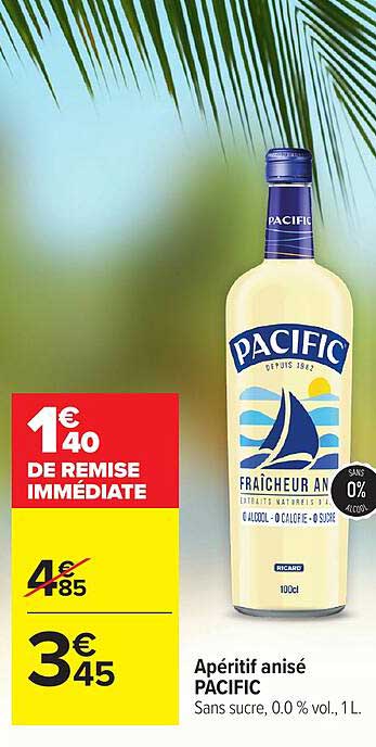 Apéritif anisé PACIFIC Sans sucre, 0,0 % vol., 1 L