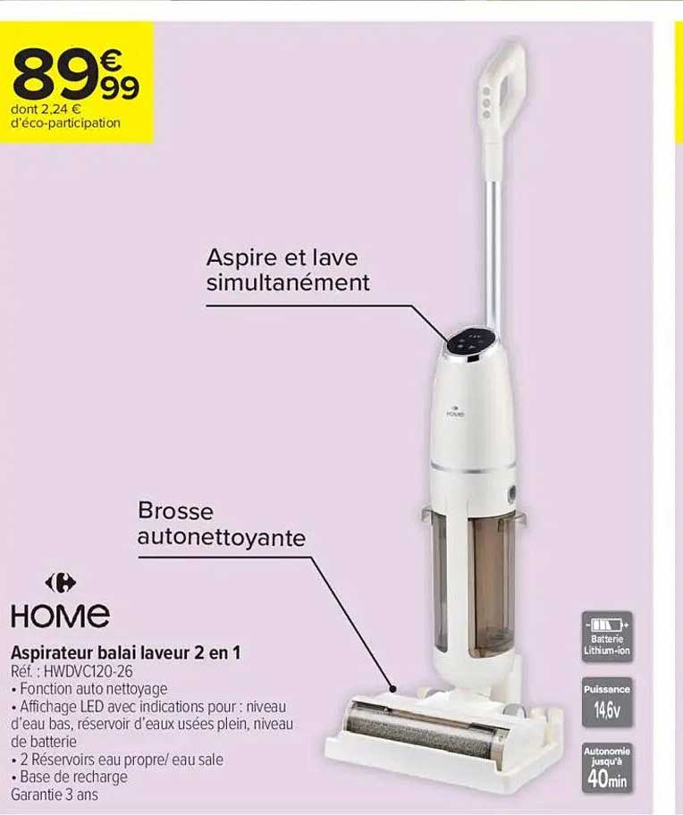 Aspirateur balai laveur 2 en 1
