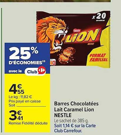 Barres Chocolatées Lait Caramel Lion NESTLE