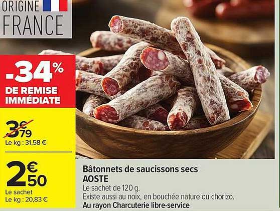 Bâtonnets de saucissons secs AOSTE