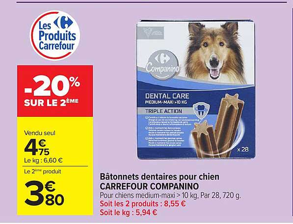 Bâtonnets dentaires pour chien CARREFOUR COMPANINO