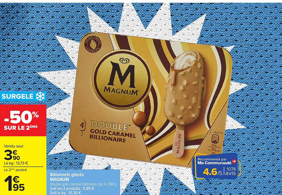 Bâtonnets glacés MAGNUM Double gold caramel billionnaire