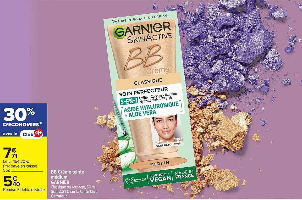 BB Crème teinte medium GARNIER Classique ou Anti-Âge, 50 ml.