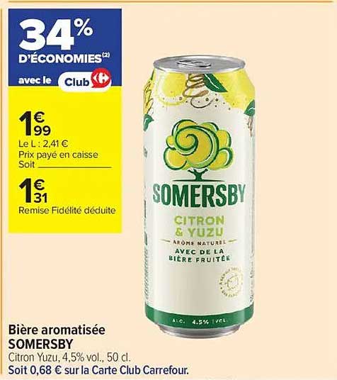 Bière aromatisée SOMERSBY Citron Yuzu, 4,5% vol., 50 cl
