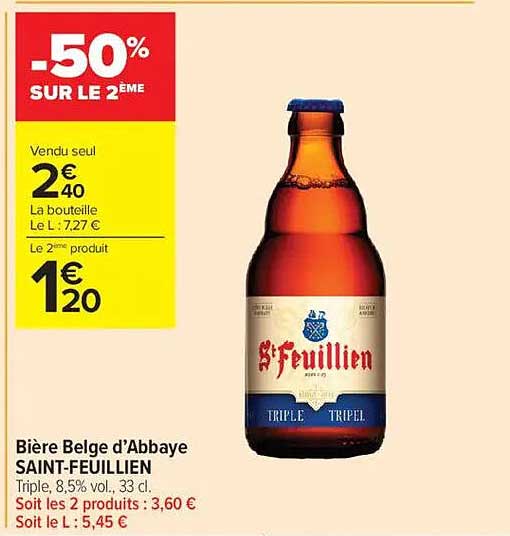 Bière Belge d’Abbaye SAINT-FEUILLIEN Triple, 8,5% vol., 33 cl