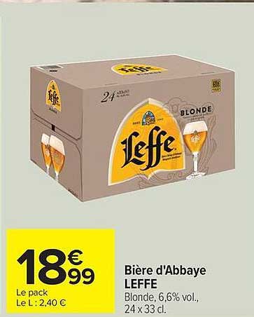 Bière d'Abbaye LEFFE Blonde, 6,6% vol., 24 x 33 cl.