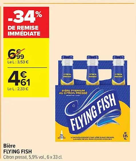 Bière FLYING FISH Citron pressé, 5,9% vol., 6 x 33 cl.