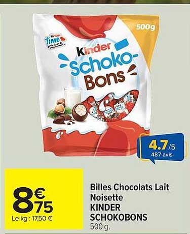 Billes Chocolats Lait Noisette KINDER SCHOKOBONS 500 g
