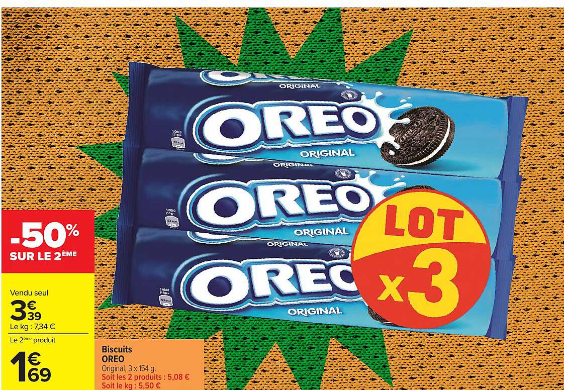 Biscuits OREO Original, 3 x 154 g. Lot x3