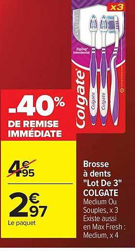 Brosse à dents "Lot De 3" COLGATE Medium Ou Souples, x 3 Existe aussi en Max Fresh : Medium, x 4