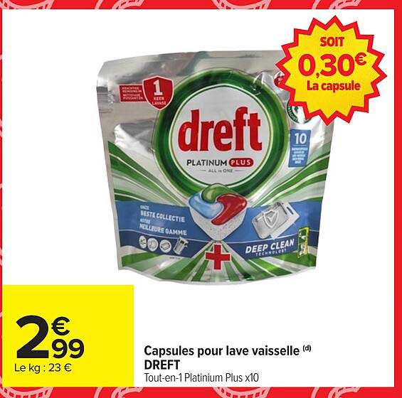 Capsules pour lave vaisselle DREFT Tout-en-1 Platinum Plus x10