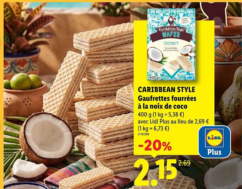CARIBBEAN STYLE Gaufrettes fourrées à la noix de coco
