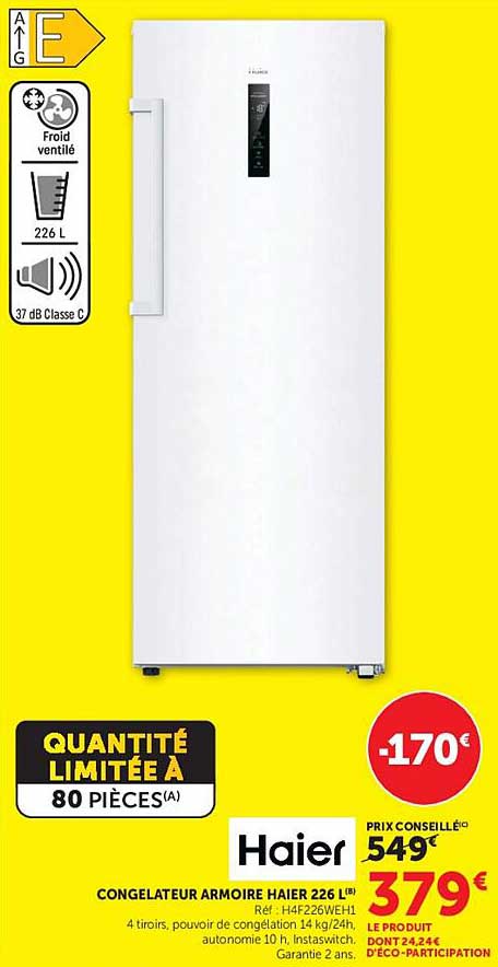 CONGELATEUR ARMOIRE HAIER 226 L