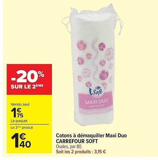 Cotons à démaquiller Maxi Duo CARREFOUR SOFT
