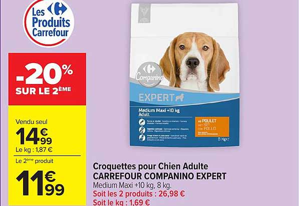 Croquettes pour Chien Adulte CARREFOUR COMPANINO EXPERT