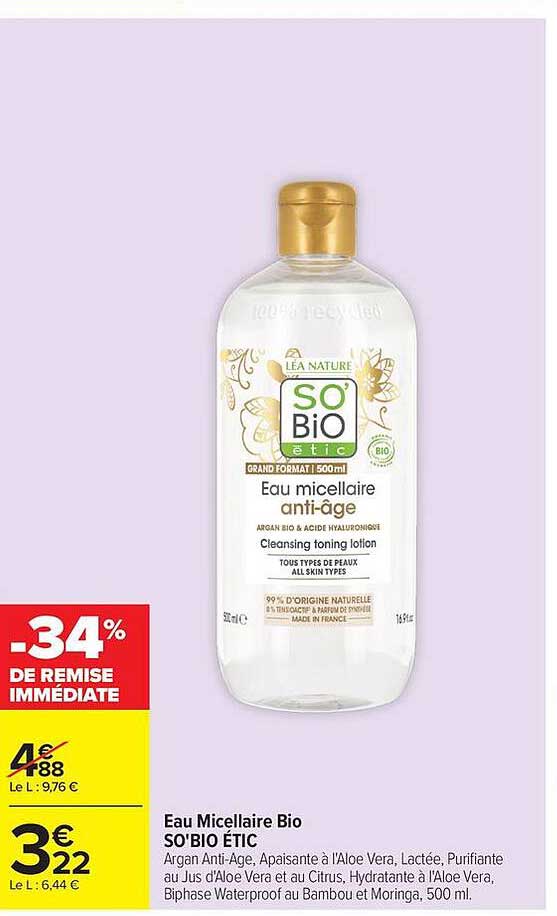 Eau Micellaire Bio SO'BiO ÉTIC