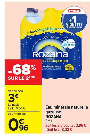 Eau minérale naturelle gazeuse ROZANA 6 x 1 L
