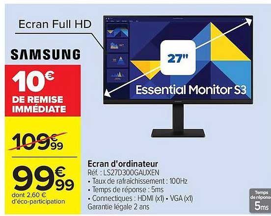 Ecran Full HD SAMSUNG 27" Essential Monitor S3