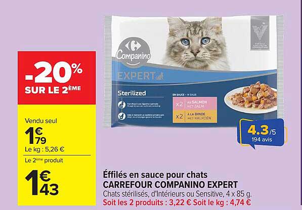 Éfilés en sauce pour chats CARREFOUR COMPANINO EXPERT