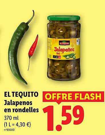 EL TEQUITO Jalapenos en rondelles 370 ml (1 L = 4,30 €)