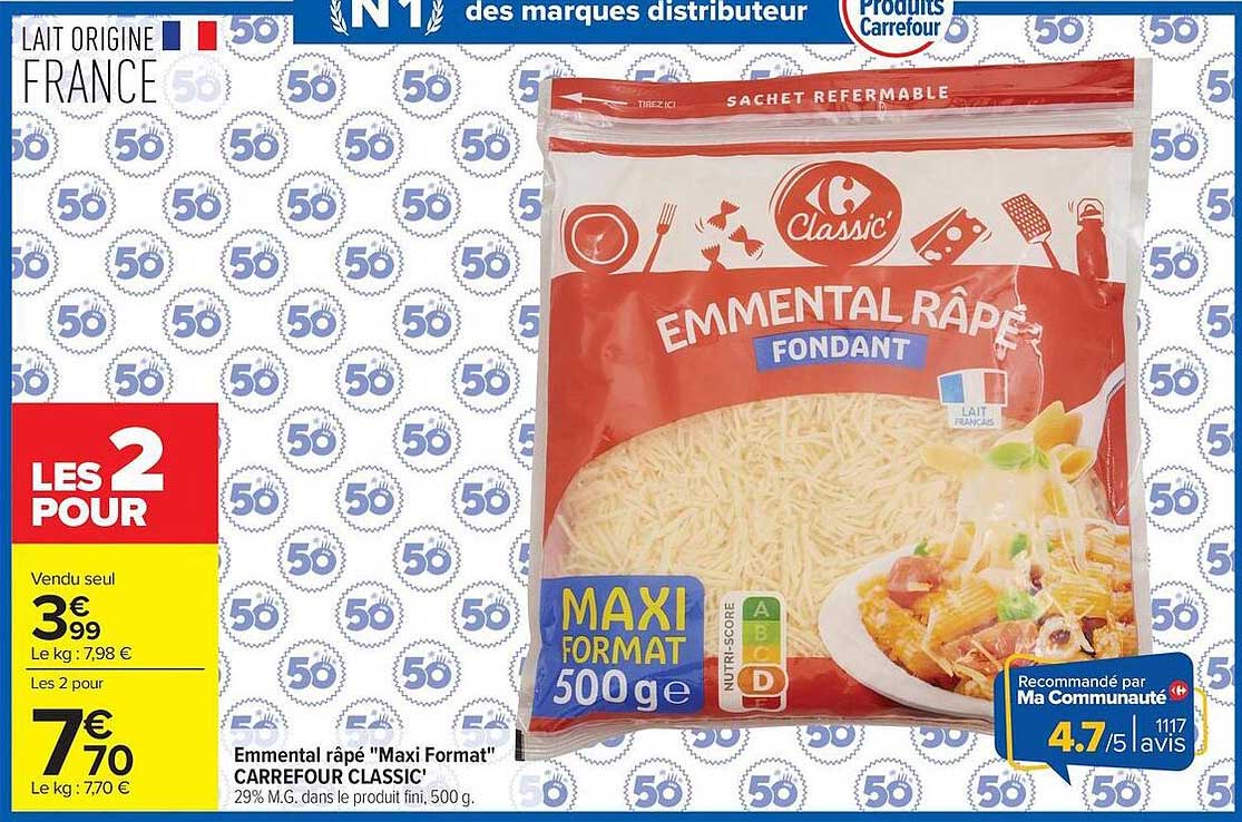 Emmental râpé "Maxi Format" CARREFOUR CLASSIC'