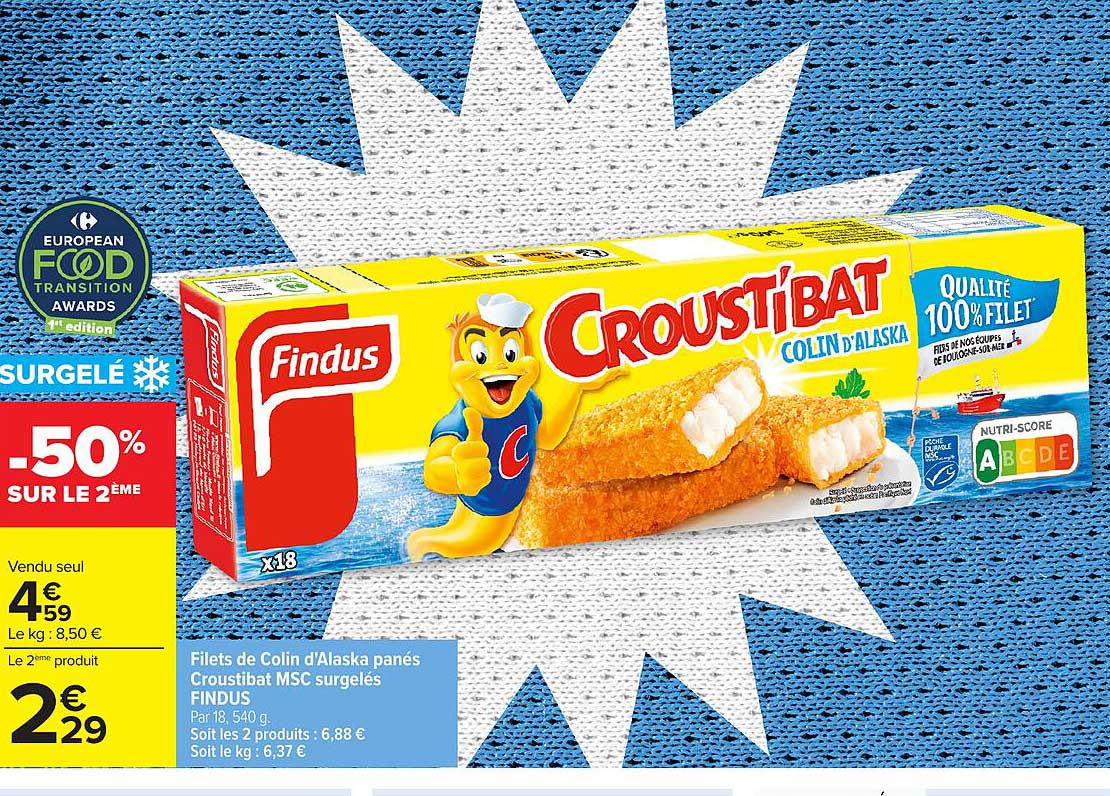 Filets de Colin d'Alaska panés Croustibat MSC surgelés FINDUS