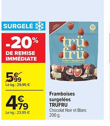 Framboises surgelées TRUFRU Chocolat Noir et Blanc 200 g.